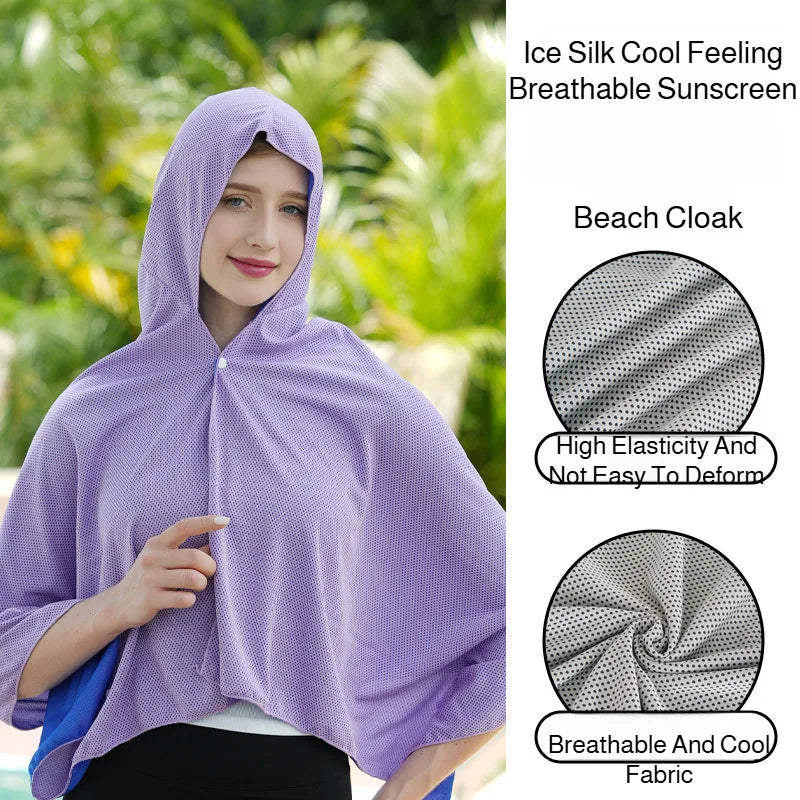 4-in-1 Cooling Hooded Cloak Super Absorbent Oversized Hooded Towel Wrap Sunscreen Quick Dry Shawl for Swimming Beach Pool Travel