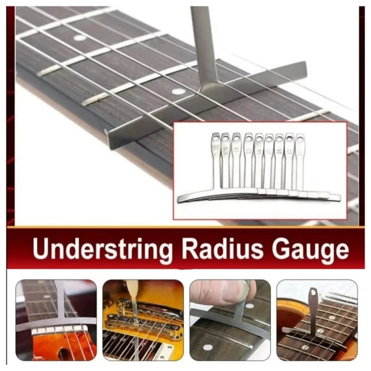 Miwayer Multispec Radius Gauge 9Pcs Set, Handy Under String Measuring Tools for Guitar Fretboard Radius Calibration
