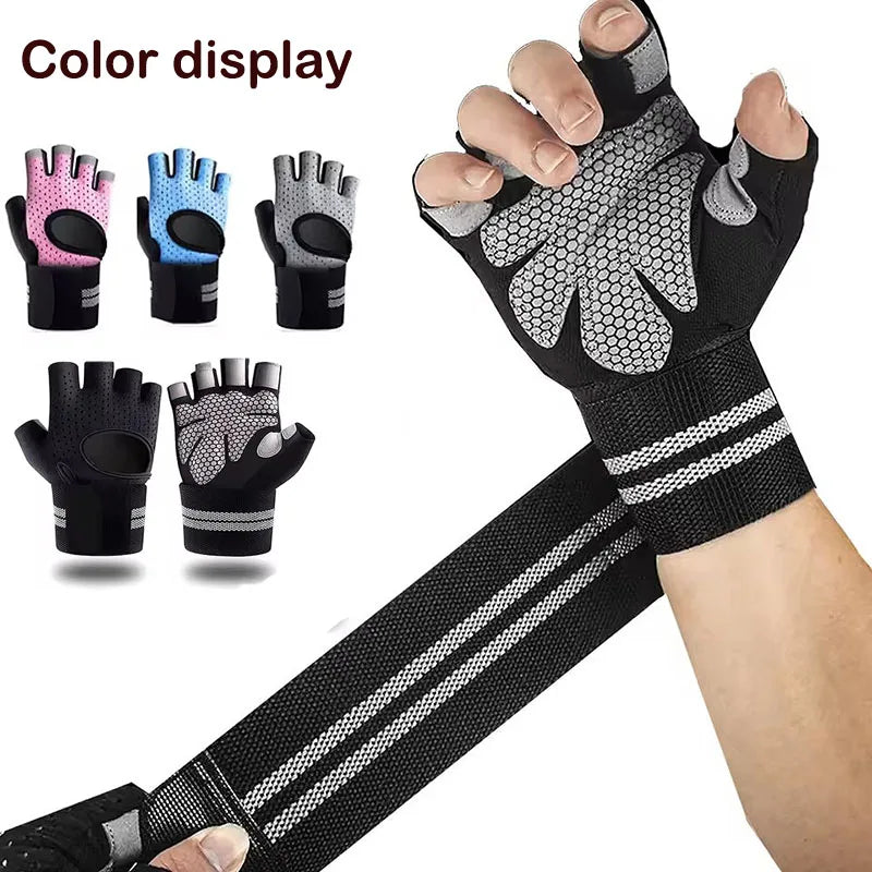Men's and Women's Half Finger Cycling Gloves Anti Slip and Breathable Cycling Accessories Gym Exercise Wristband Gloves