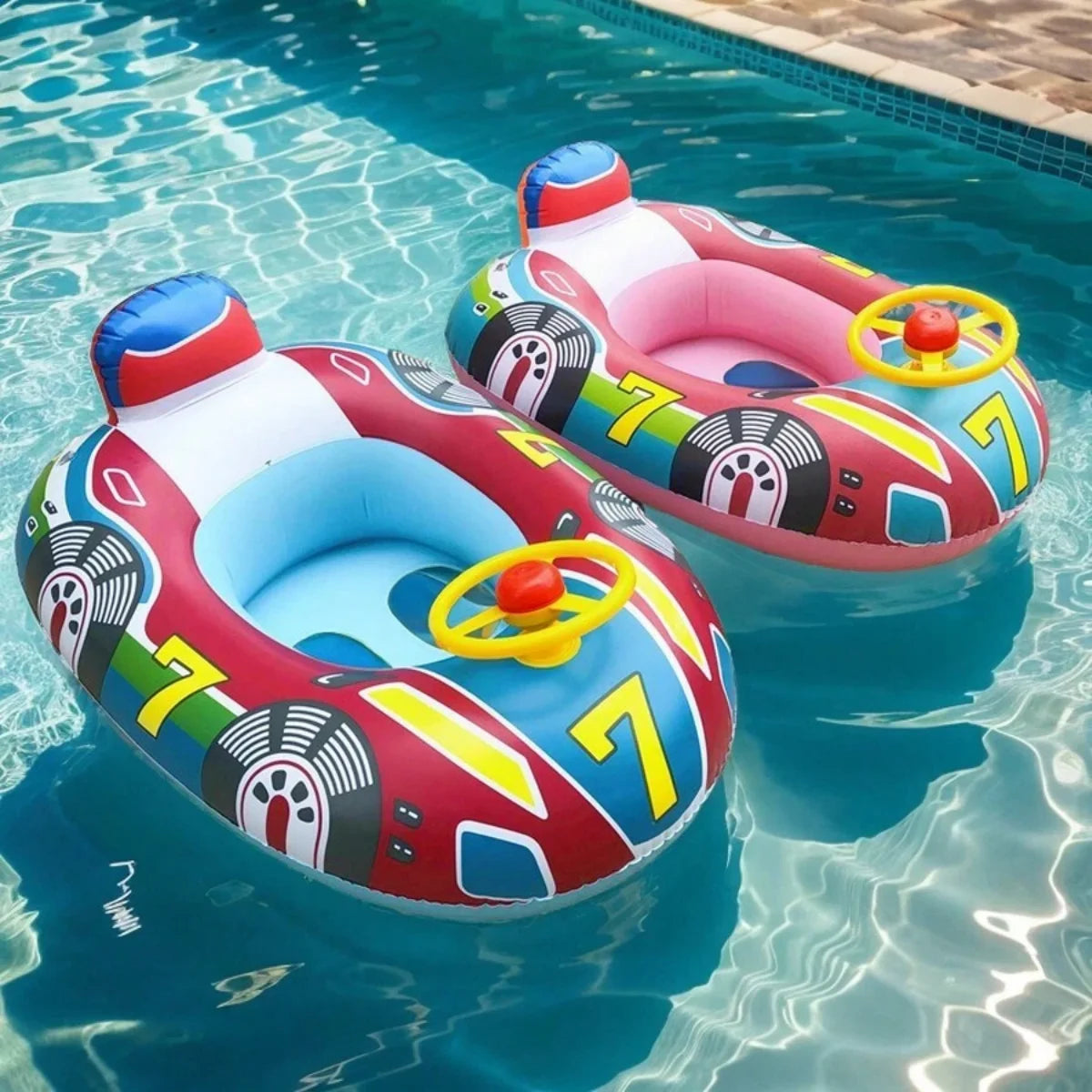 Baby swimming pool float vehicle - inflatable summer beach float for children and toddlers - with handle and safety features