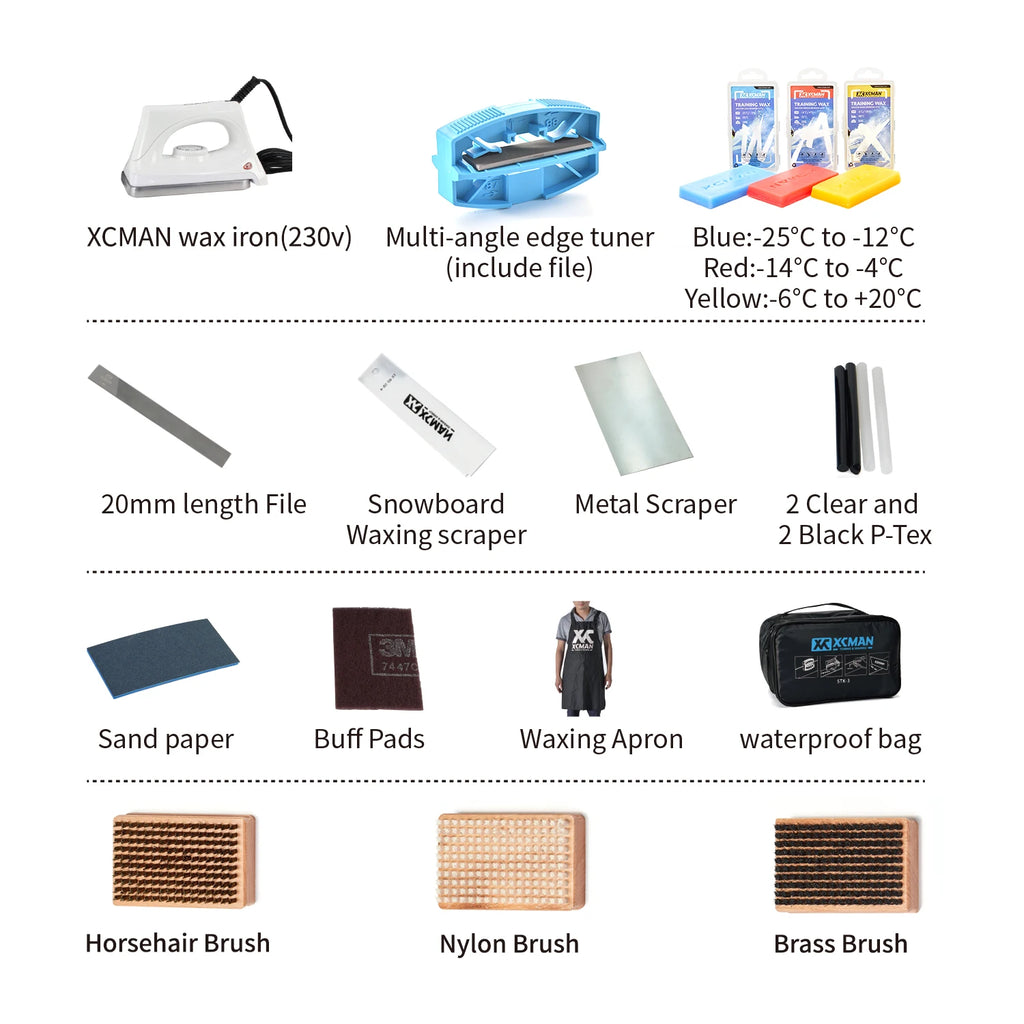XCMAN Complete Ski Snowboard Tuning and Waxing Kit with Waxing Iron,Universal Wax,Edge Tuner,Brush,Wax Scraper,Ptex