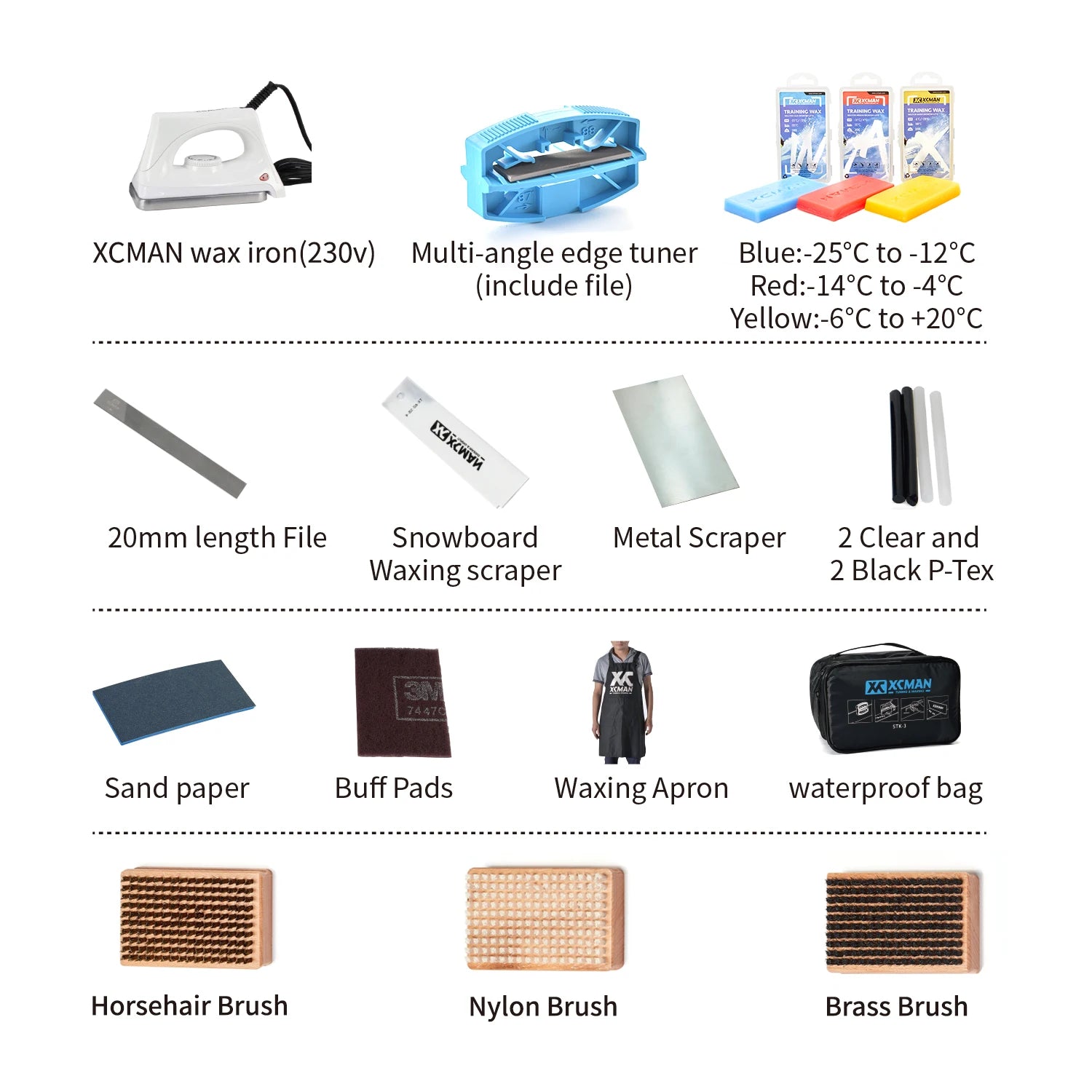 XCMAN Complete Ski Snowboard Tuning and Waxing Kit with Waxing Iron,Universal Wax,Edge Tuner,Brush,Wax Scraper,Ptex