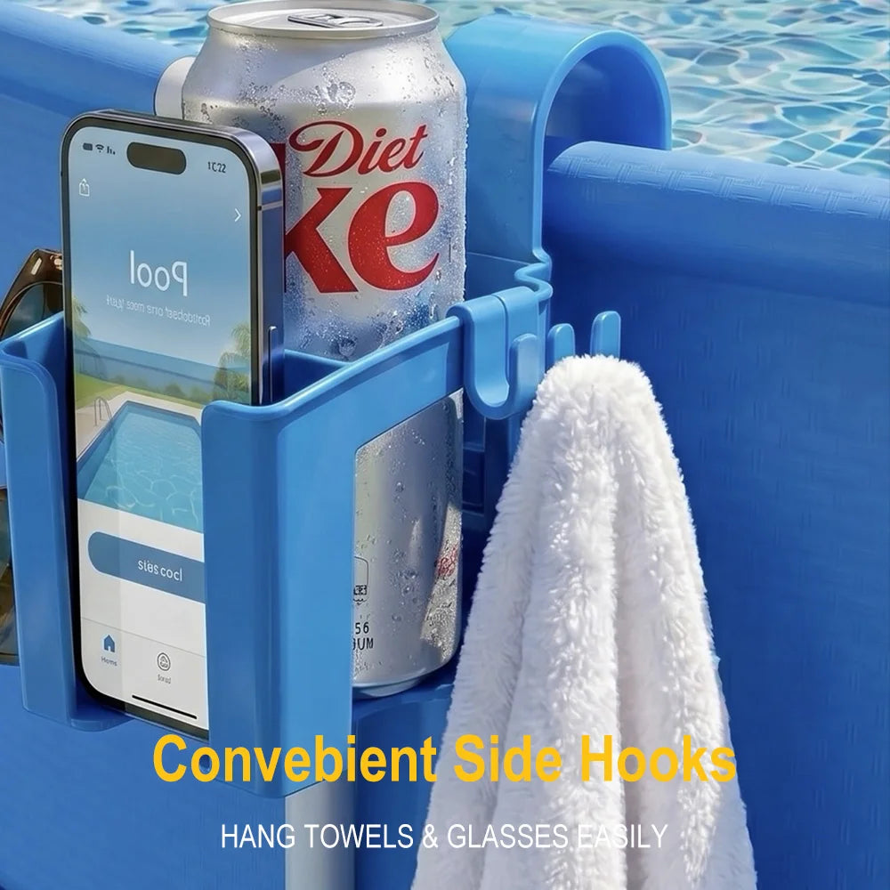 Pool Cup Holder Poolside Hanging Storage Basket with Hooks No Drill Hanging Organizer Plastic Drinks Cup Holder Pool Accessories