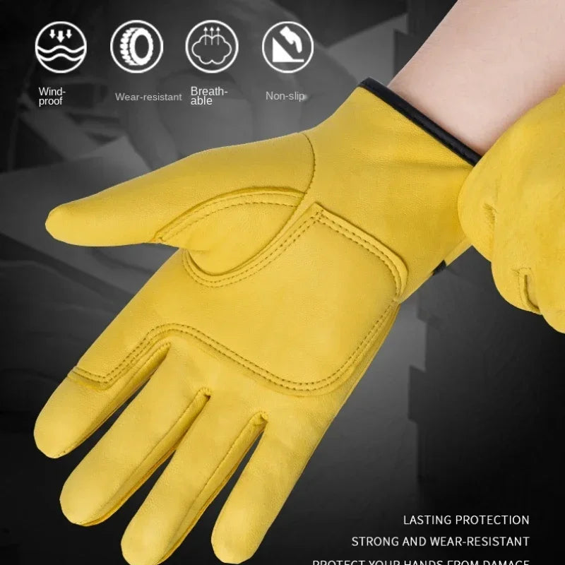 Work Gloves Sheepskin Leather Workers Work Welding Safety Protection Garden Sports Motorcycle Driver Wear-resistant Bike Gloves