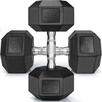 Rubber Hex Dumbbell Hand Weight, 30-75LB Dumbbells Rubber Coated Cast Iron Hex Black Dumbbells, Weights Dumbbells Set,1Pair/2Pcs
