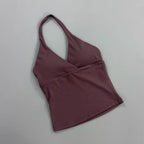 Women Halter Cropped Tank Top V‑Neck Built‑in Padded Bra Sleeveless Stretchy Soft Camisole Yoga Gym Workout Fitness ActiveWear