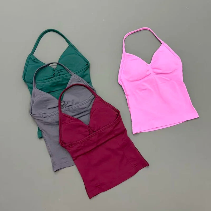NCOYOE Women Gym Tank Top Sports V Neck Seamless Slim Fit Longline Yoga Top Running Fitness Workout Activewear Top