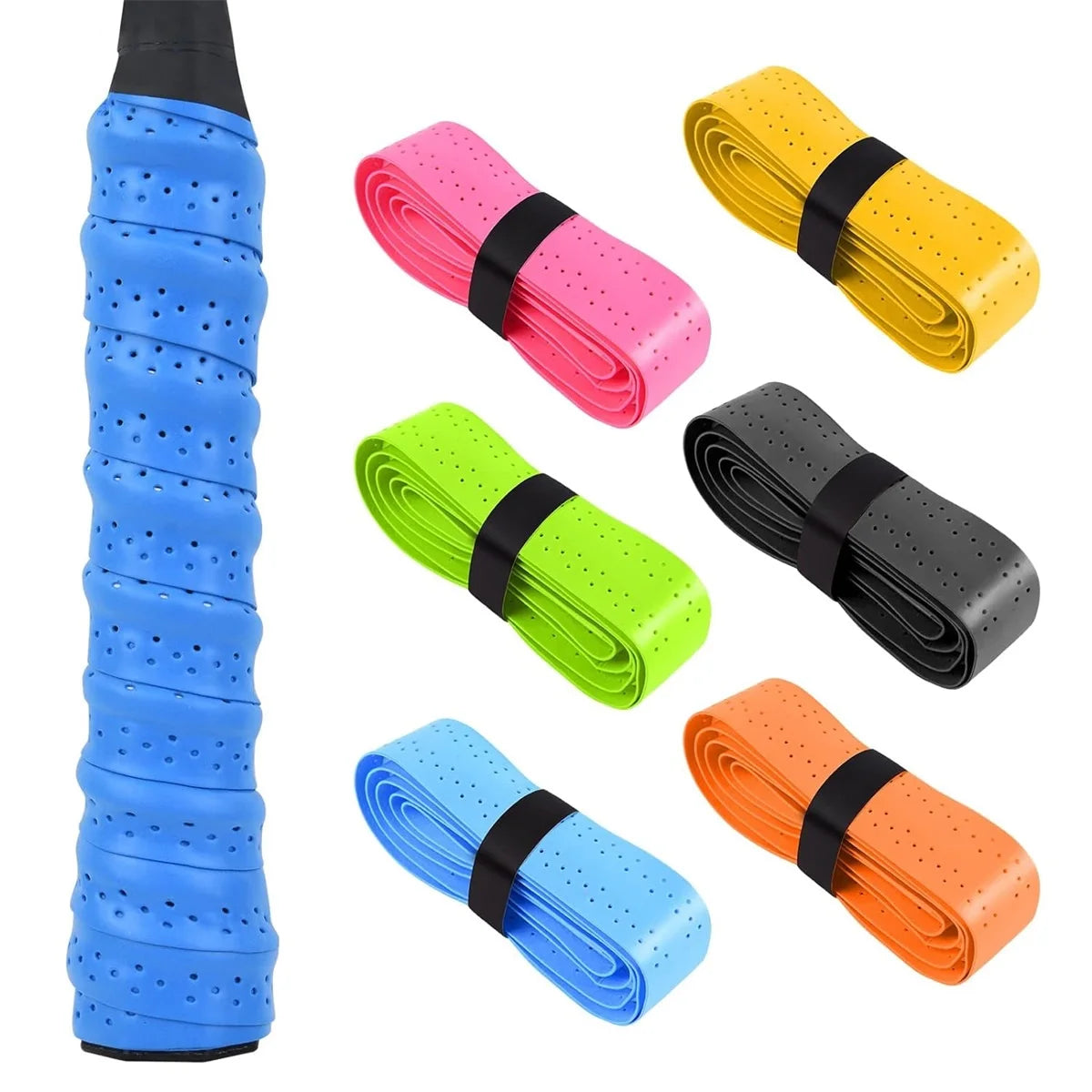6pcs New Racket Grip Anti Slip Perforated Super Absorbent Tennis Overgrip Badminton Overgrip Pickleball Overgrip