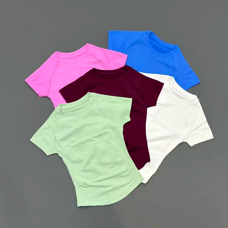 NCOYOE Gym Tank Top Women Short Sleeve Seamless Yoga Top Sports Breathable Slim Fit Workout Shirts Running Fitness Activewear