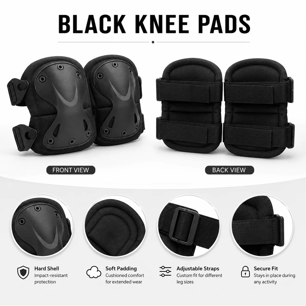 2Pcs Protective Pads Set Knee Elbow Pads Adjustable Straps Hard Shell for Skating Cycling Scooter Outdoor Sports Safety Gear Kit