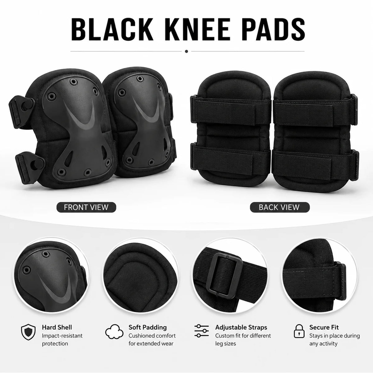 2Pcs Protective Pads Set Knee Elbow Pads Adjustable Straps Hard Shell for Skating Cycling Scooter Outdoor Sports Safety Gear Kit
