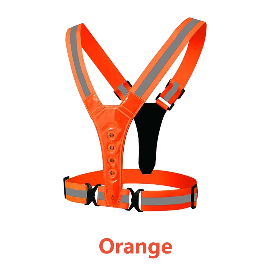 Adjustable Elastic Flashing LED High Visibility Reflective Vest Outdoor Sports Cycling Safety Night Running Vest