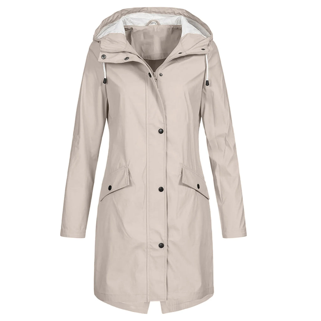 Women Waterproof Zipper Rain Jacket Solid Color Ladies Outdoor Mountaineering Lightweight Raincoats Plus Size XS-3XL