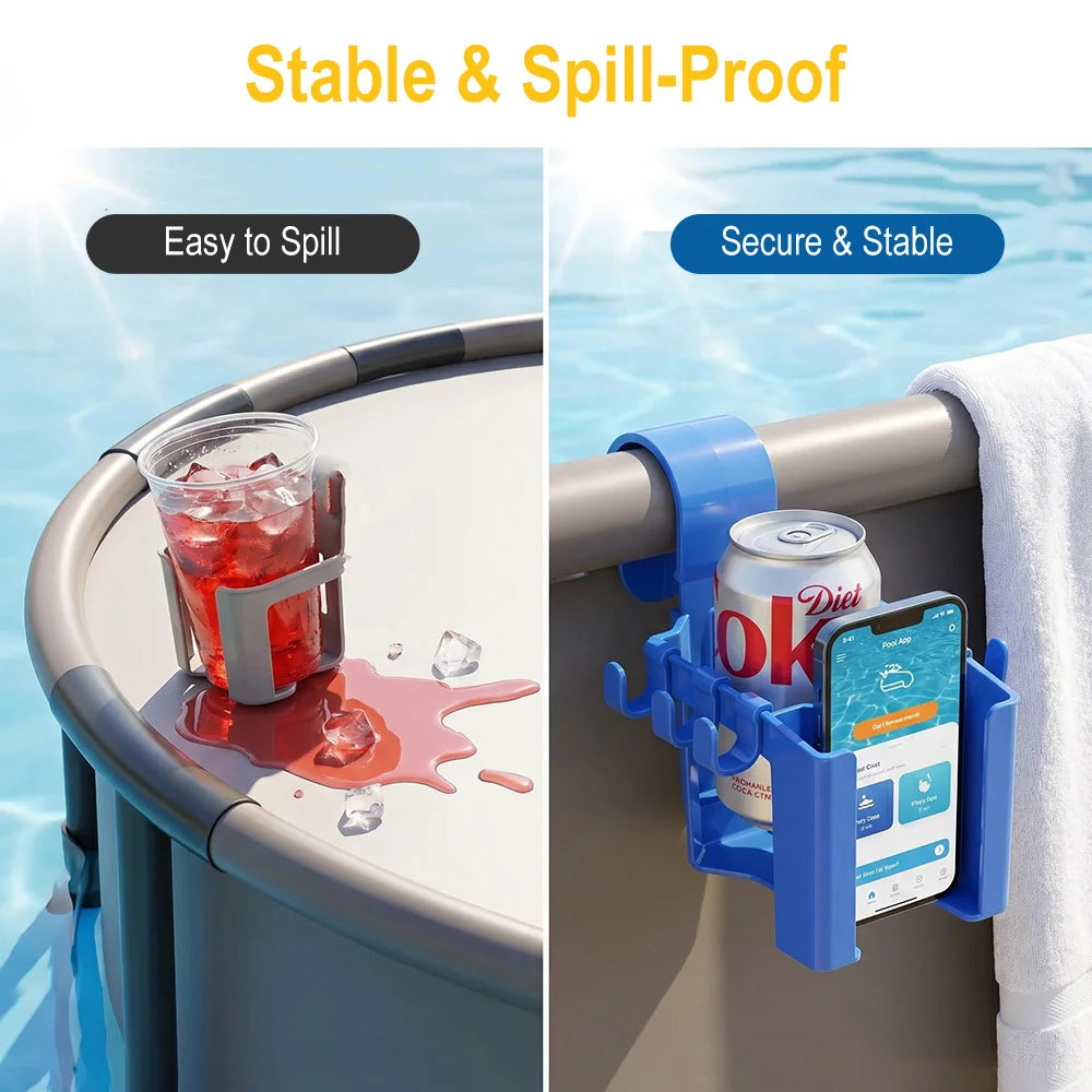Pool Cup Holder Poolside Hanging Storage Basket with Hooks No Drill Hanging Organizer Plastic Drinks Cup Holder Pool Accessories