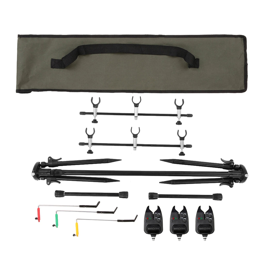 NEW Lixada Adjustable Retractable Carp Fishing Rod Pod Stand Holder Fishing Pole Pod Stand with 3 Bite Alarms Swingers Indicator