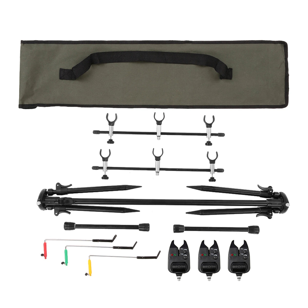NEW Lixada Adjustable Retractable Carp Fishing Rod Pod Stand Holder Fishing Pole Pod Stand with 3 Bite Alarms Swingers Indicator