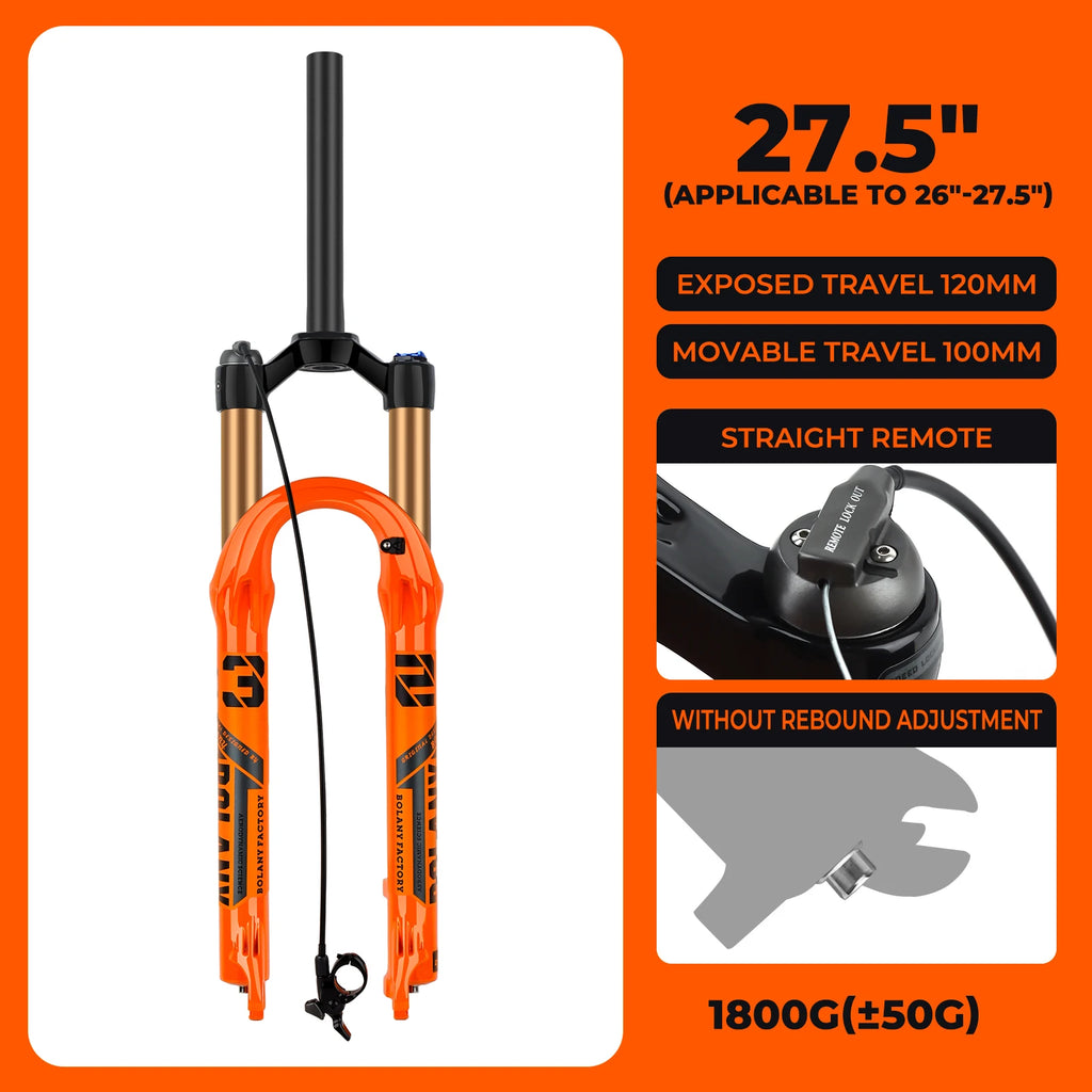BOLANY Bike Air Fork 27.5/29inch 120mm Travel Oil Air Suspension Lightweight Magnesium Alloy Quick Release Bicycle Fork