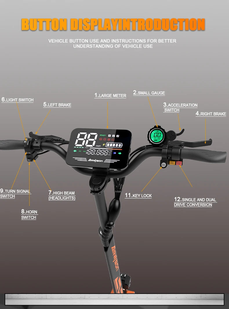 Arwibon GT08 Adult Electric Scooter 5600W Motor Top Speed 46MPH, 60V27AH, 11 Inch Off-Road Tires Sport Commuter Folding EScooter