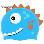 New Cartoon Silicone Swimming Cap Waterproof Dinosaur Long Hair Sports Swim Pool Hat  Adults & Children Elastic Swimming Cap