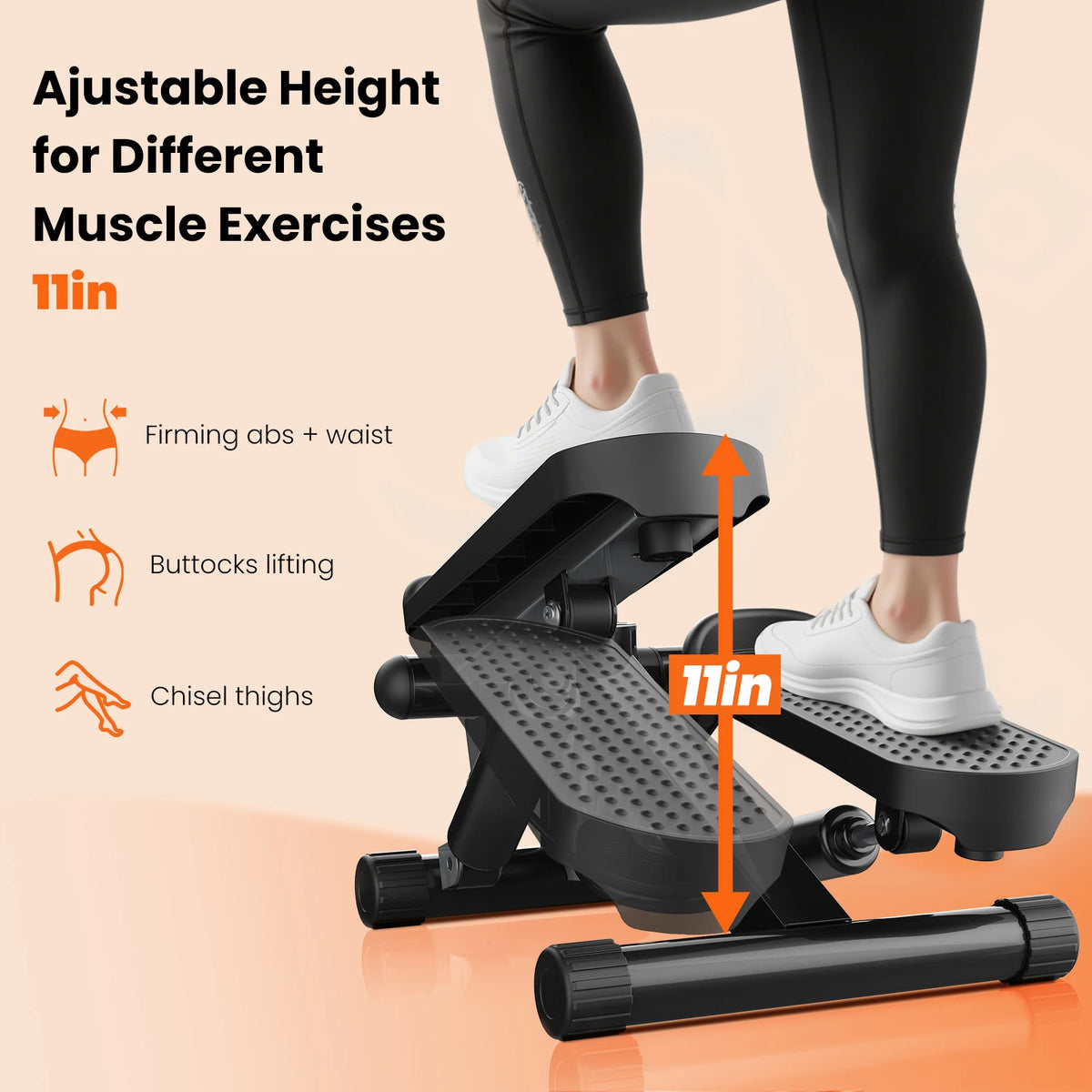 JHK Mini Stepper with Resistance Bands 300 LBS Weight Capacity Hydraulic Home Stepper Machine Compact Cardio Equipment with LCD Monitor No Assembly Required