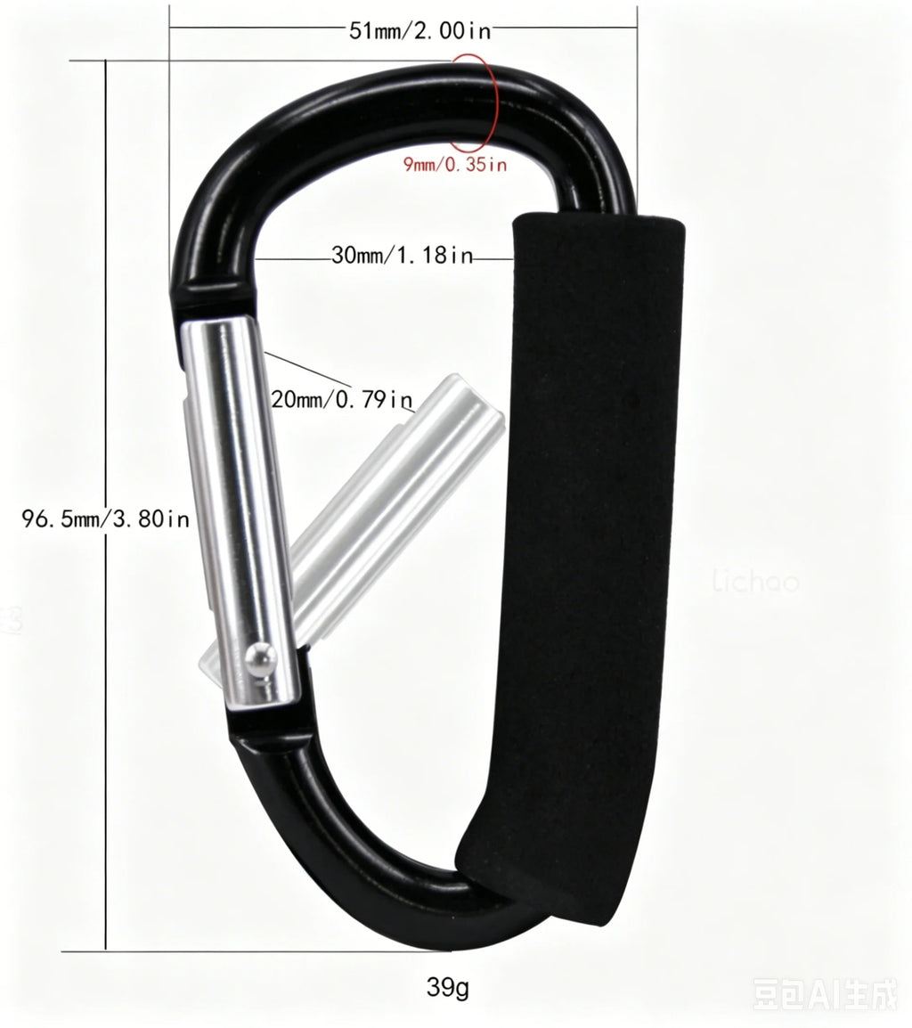 Black Carabiner Stroller Hooks Organizer Aluminum D Ring Spring Snap Keychain Clip Carry Handle for Hanging Purses Shopping Bags