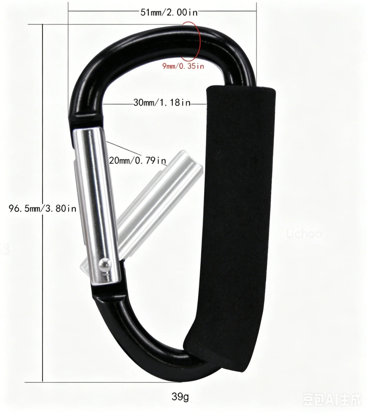 Black Carabiner Stroller Hooks Organizer Aluminum D Ring Spring Snap Keychain Clip Carry Handle for Hanging Purses Shopping Bags