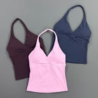 Women Halter Cropped Tank Top V‑Neck Built‑in Padded Bra Sleeveless Stretchy Soft Camisole Yoga Gym Workout Fitness ActiveWear