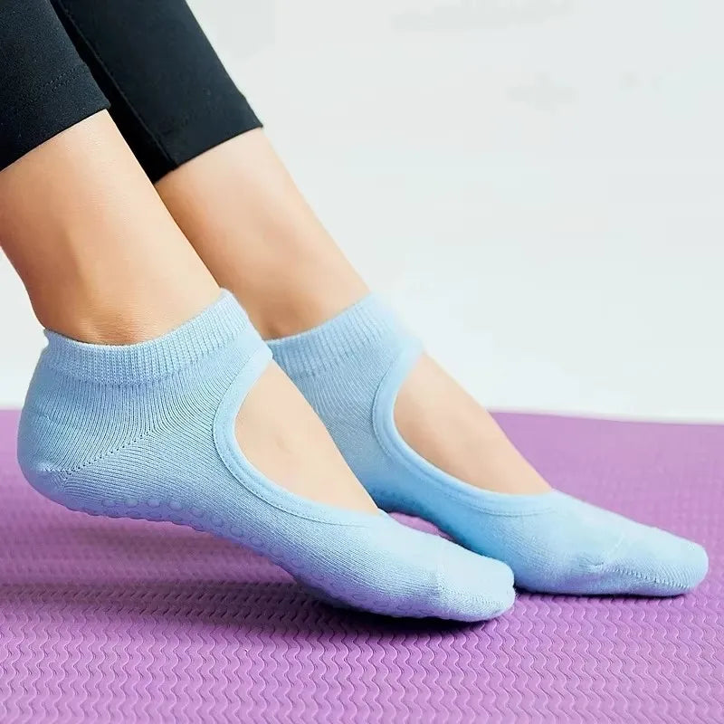 Backless Non-slip Fitness Yoga Socks Cotton Women Sport Pilates Socks Ballet Dance Slippers Barefoot Sock Workout for Gym