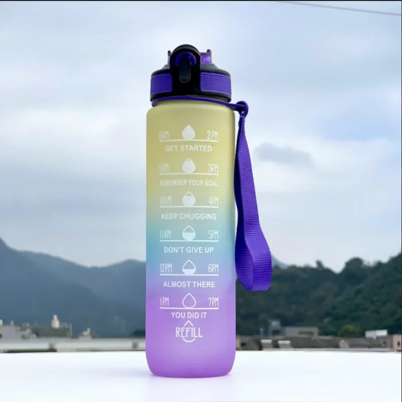 1000ML Large Capacity Sports Water Bottle with Time-Tracking Straw Leak Proof Locking Flip Cover for Outdoor Fitness