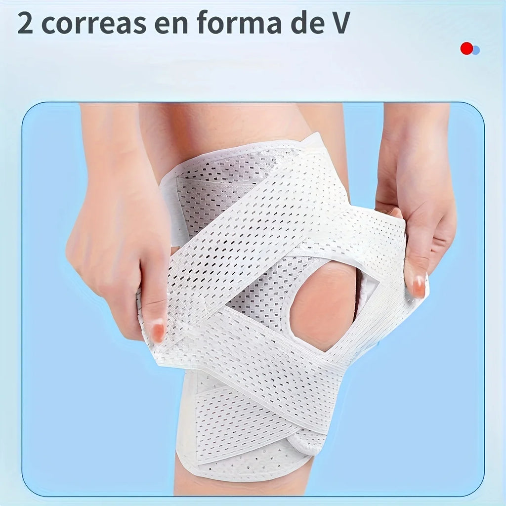 1pc Adjustable Compression Knee Brace with V-Shaped Cross Strap 4 Spring Side Stabilizers Breathable Knee Support for Stability