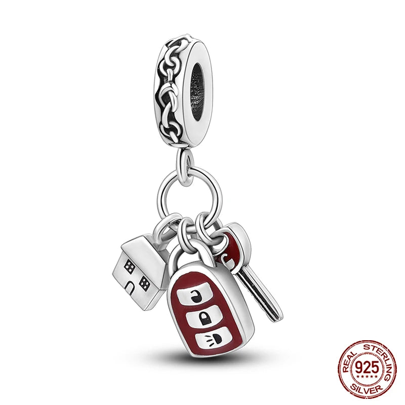 Fashion 100% 925 Silver Red Motorcycle Sports Car SUV Bus Charms Beads For Women Fit DIY Pan Bracelets Party Birthday Jewelry