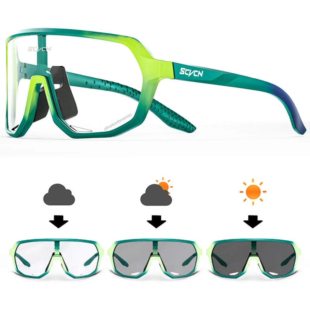 SCVCN Men Bike Photochromic Glasses Cycling Sunglasses for Women Sports Running MTB Biking Eyewear Road Mountain Bicycle Goggle
