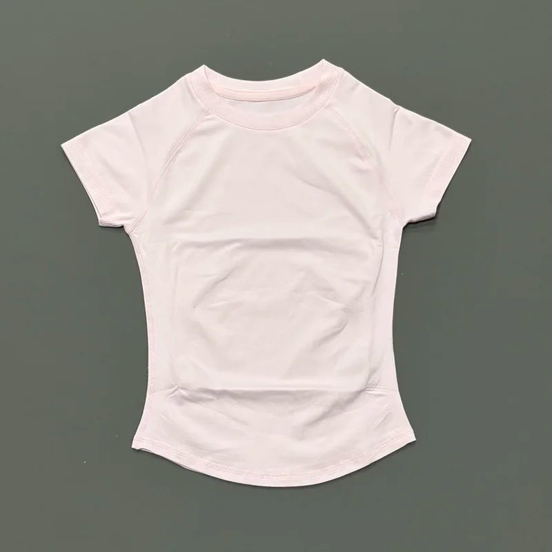Sport Short Sleeve Top Women Running Sports T Shirt Summer Short Sleeve Round Neck Breathable Stretchy Gym Yoga Fitness Top