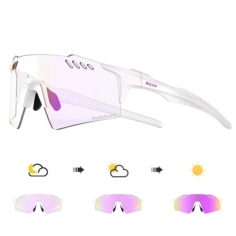 SCVCN UV400 Photochromic Cycling Glasss Sports Running Sunglasses Men Outdoor Drving Bicycle Goggles MTB Eyewear 1 Lens