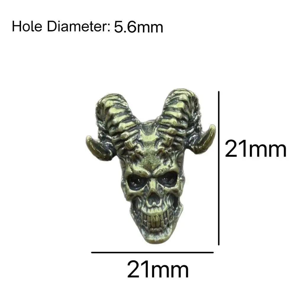 Portable Punk Style Goat Horn Skull Head Beads Camping EDC Paracord Accessories Brass DIY Woven Lanyard Pendants Travel