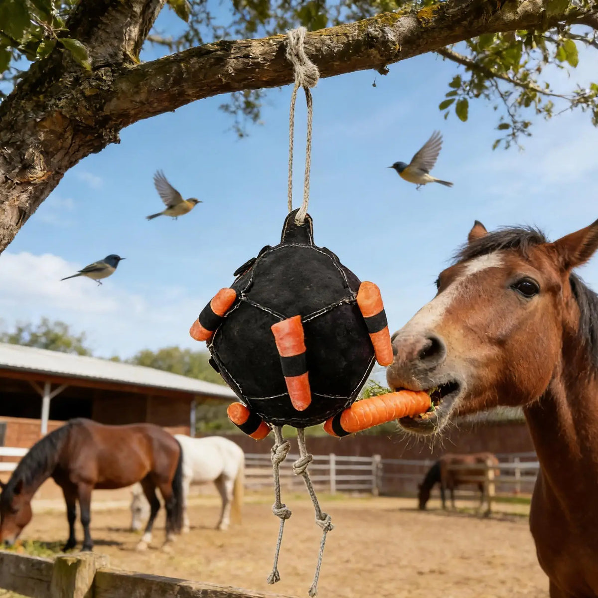 Horse Carrot Feeding Ball Horse Slow Feeder Ball Hangable Equine Feeding Toy For Training Farm Goat Stable Field Relief Boredom