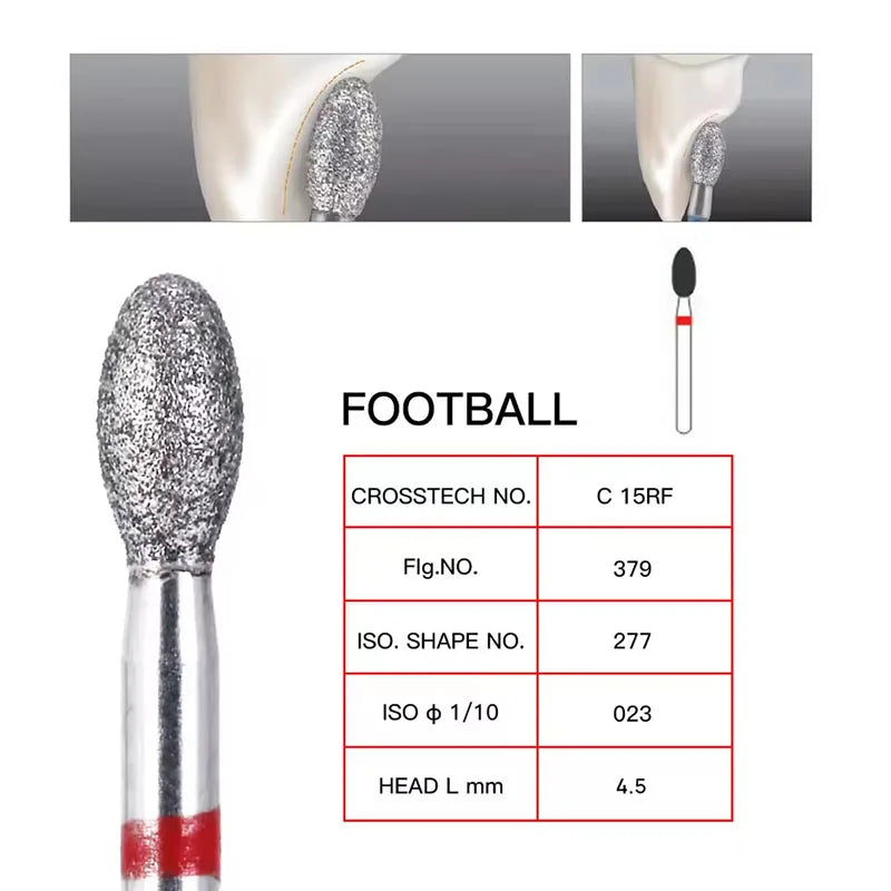 10Pcs/Box Dental Diamond Burs Fine Drills Football Shape Model 368-023F/379-023F for High Speed Handpiece Dentist Material Tool