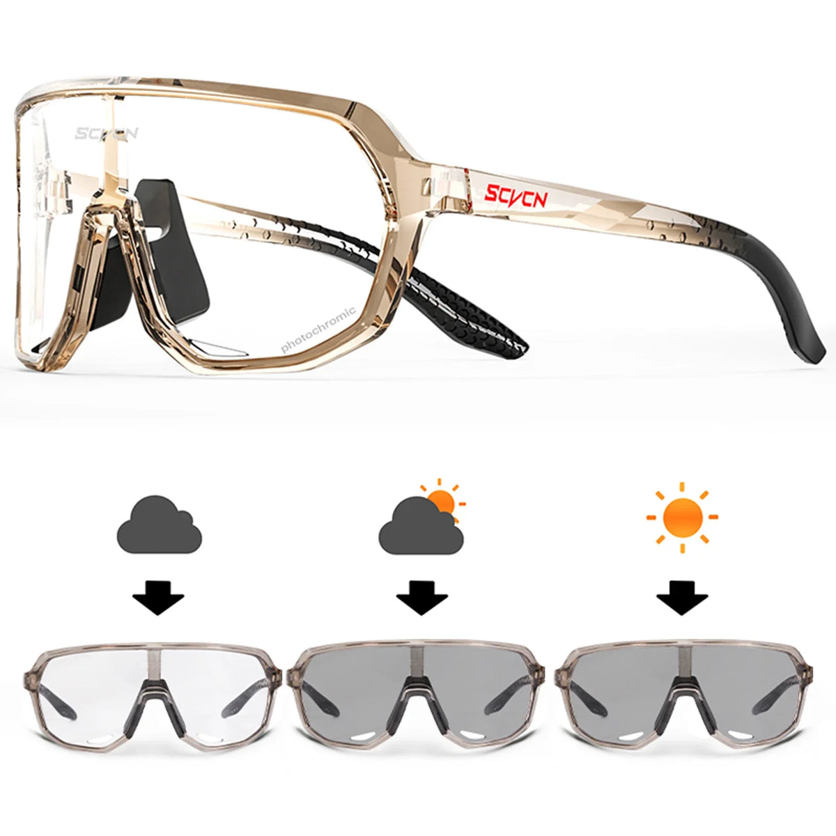 SCVCN Men Bike Photochromic Glasses Cycling Sunglasses for Women Sports Running MTB Biking Eyewear Road Mountain Bicycle Goggle