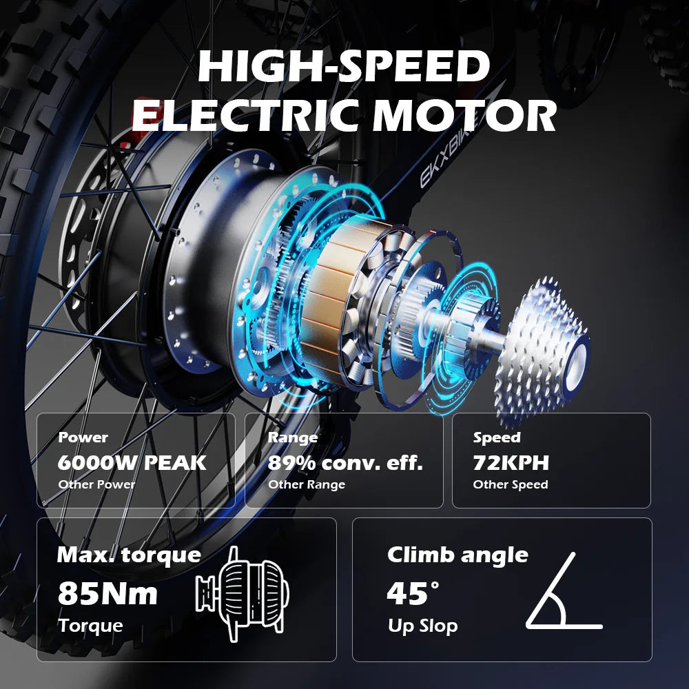 EKXBIKE TX1 Electric Bicycle 6000W Brushless Gearless Motors 60V30AH Lithium Battery Speed 80Kmh Adult Off Road MTB Ebike