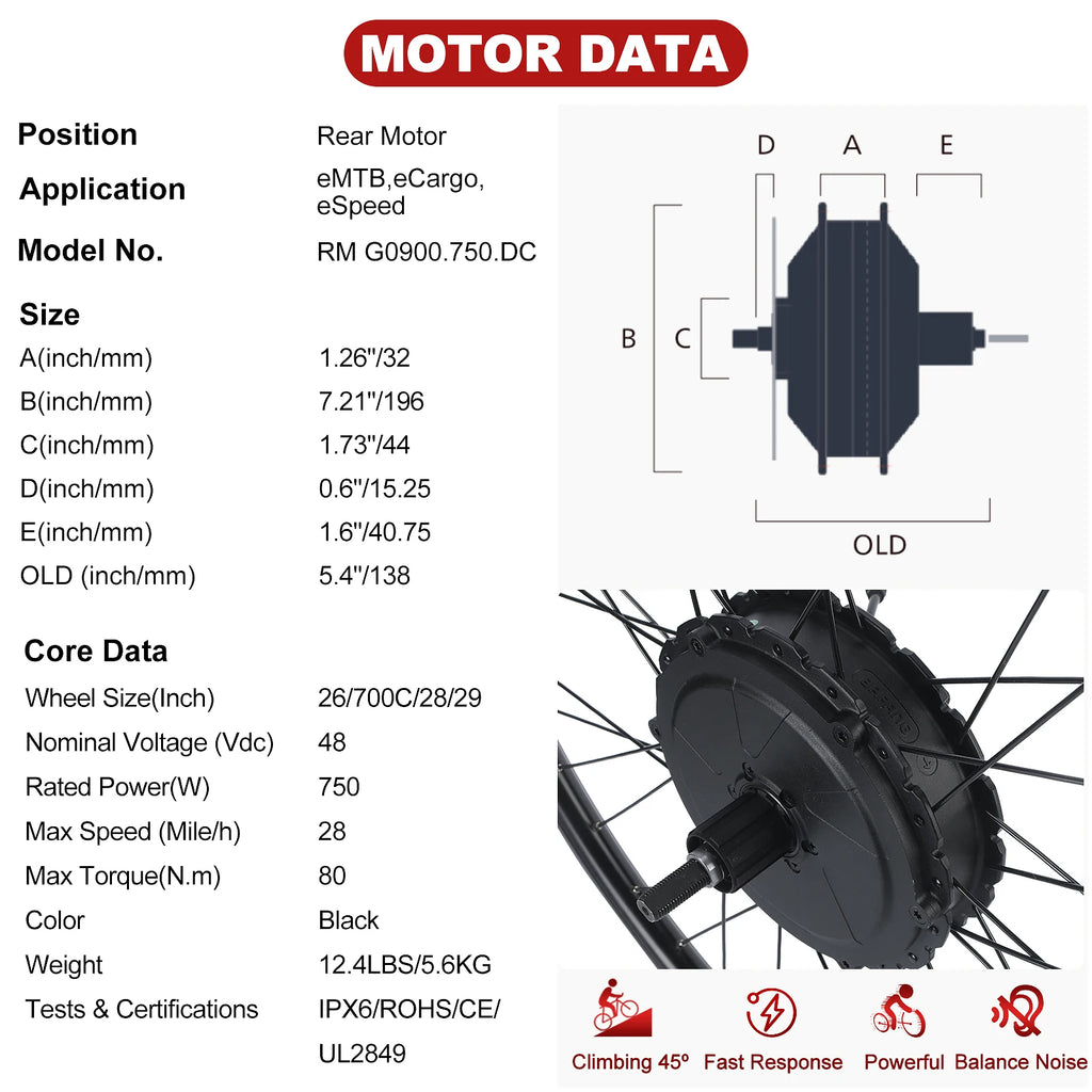 BAFANG G0900 750W HUB Rear hub motor modification kit, peak power 1300W；Powerful Brushless Gearless Conversion Kit