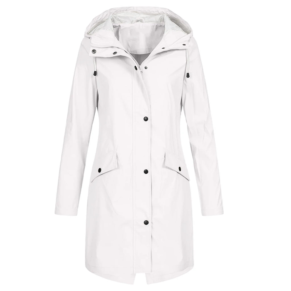 Women Waterproof Zipper Rain Jacket Solid Color Ladies Outdoor Mountaineering Lightweight Raincoats Plus Size XS-3XL