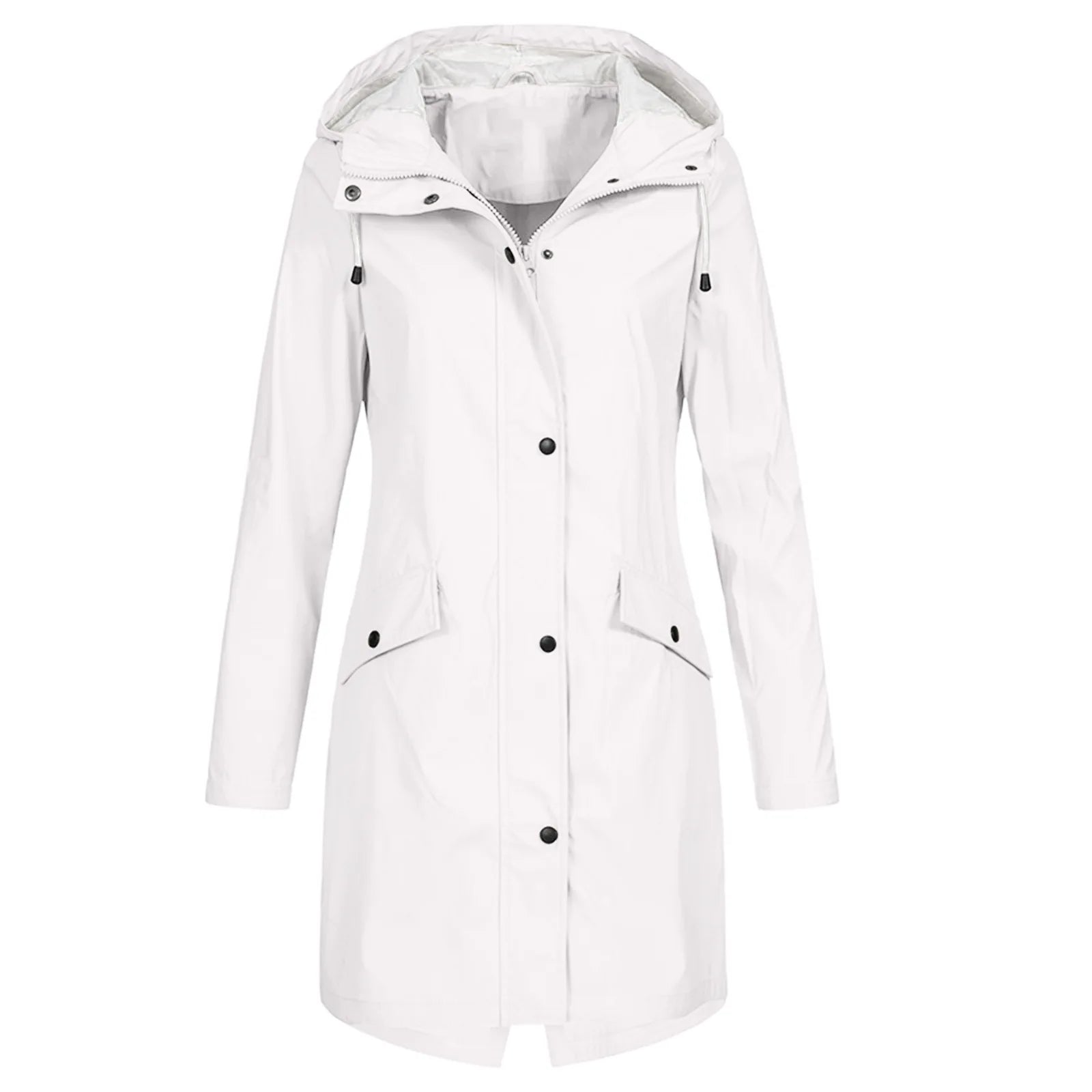Women Waterproof Zipper Rain Jacket Solid Color Ladies Outdoor Mountaineering Lightweight Raincoats Plus Size XS-3XL