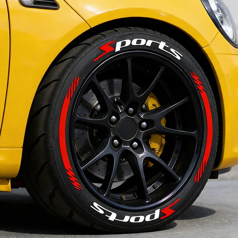 SPORTS Tire Letter Stickers 8PCS for 4 Wheels Universal Rubber Tire Decals Racing JDM Wheel Sidewall Car Accessories DIY