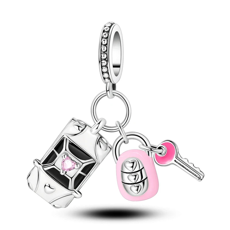 Fashion 100% 925 Silver Red Motorcycle Sports Car SUV Bus Charms Beads For Women Fit DIY Pan Bracelets Party Birthday Jewelry