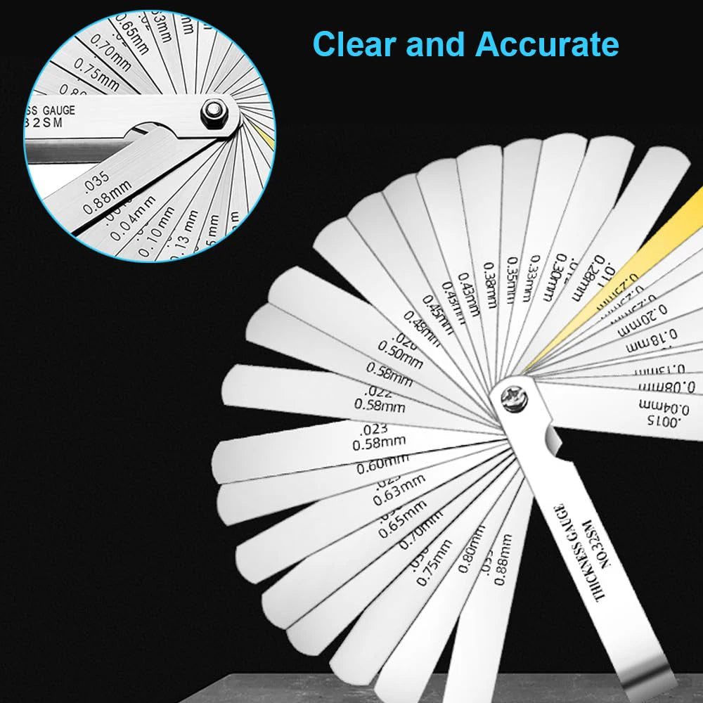 32 Blades Combination Feeler Gauge Stainless Steel Removable Metric Imperial 0.04-0.88mm Thickness Measuring Tool