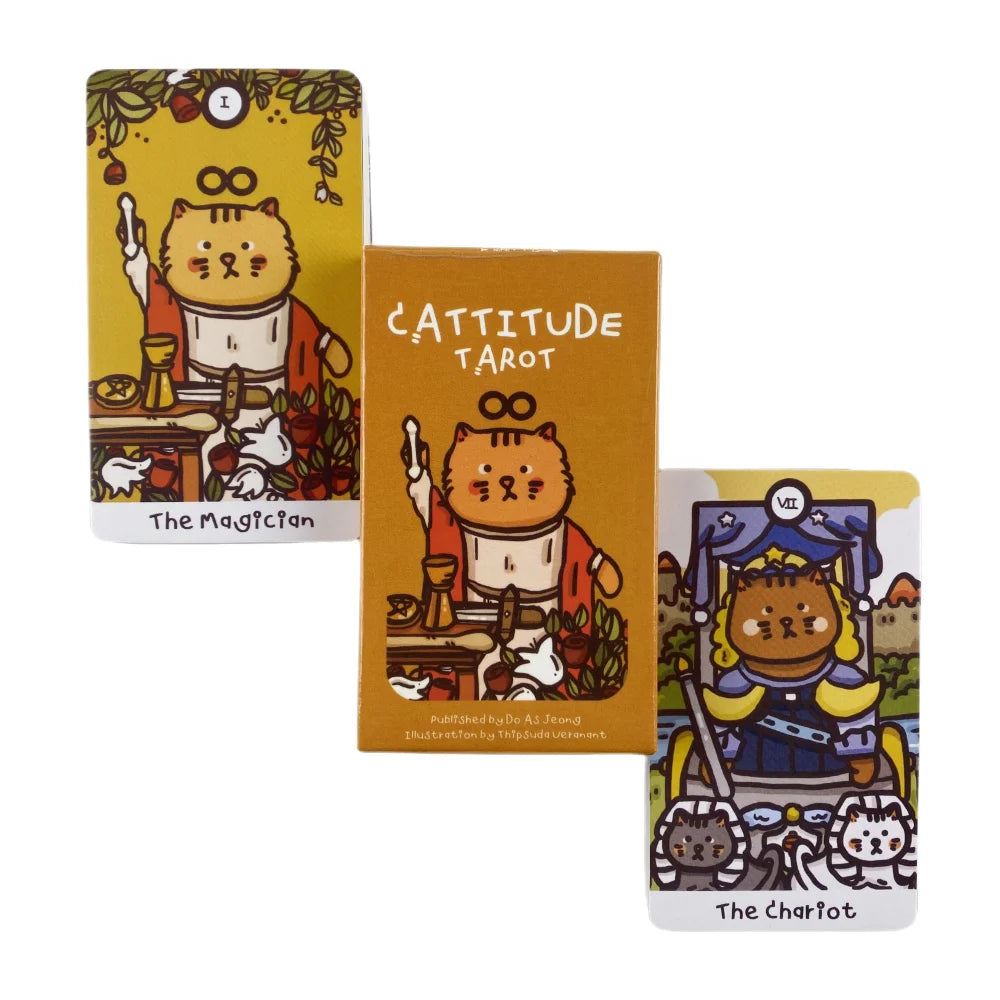 Cattitude Tarot Cards Guidebook Cute Cat Card Game Tarot Deck with PDF New Beginner Divination Oracle Party Game Occult