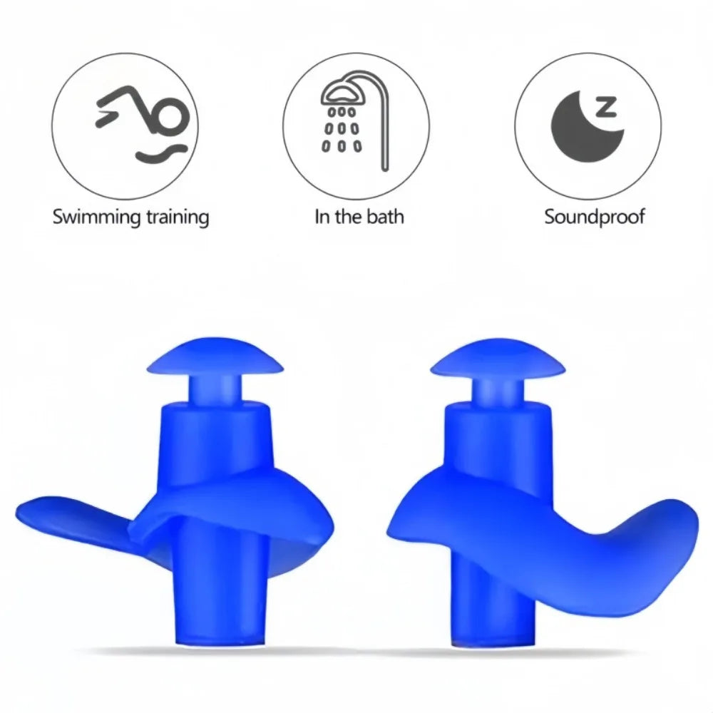 Portable Durable Silicone Swimming Waterproof Earplugs Soft and Noise Reducing Spiral Strap Collection Box Swimming Accessories