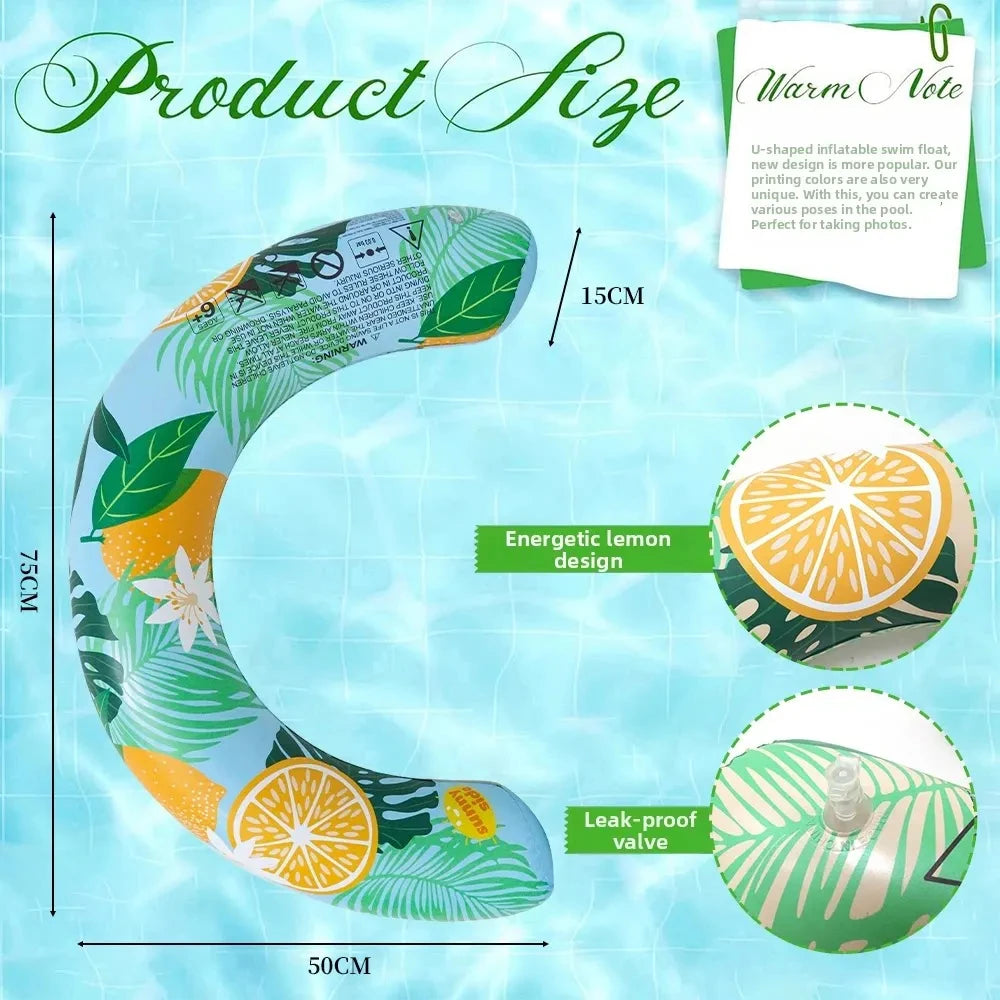 U Shaped Inflatable Swim Ring Pool Floatie Comfortable Neck & Back Support Floating Tube for Pool Beach Water Sports