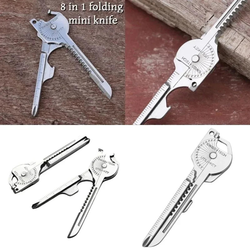 8 in 1 Multi Tool Keychain for Camping Survival Folding Screwdriver Bottle Opener Compact Outdoor Utility Pliers with Keychain