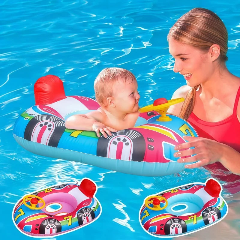 Baby swimming pool float vehicle - inflatable summer beach float for children and toddlers - with handle and safety features